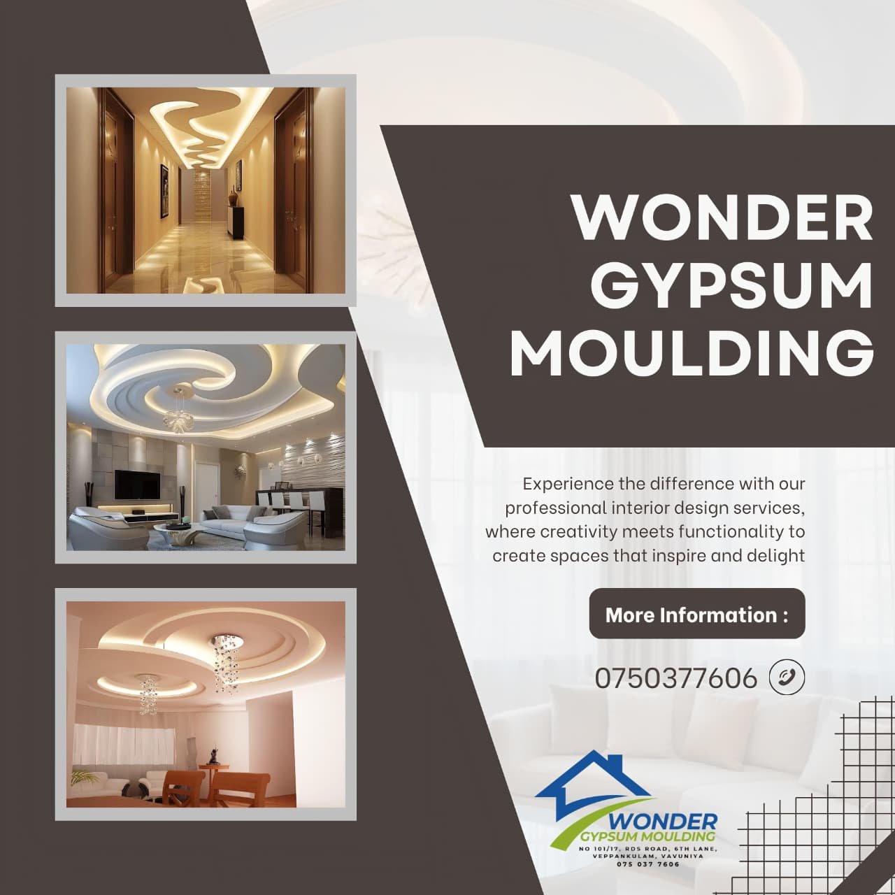 Modern gypsum ceiling design advertisement in Vavuniya